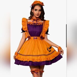 Orange And Purple Womens 8 Piece French Maid Costume Size 16